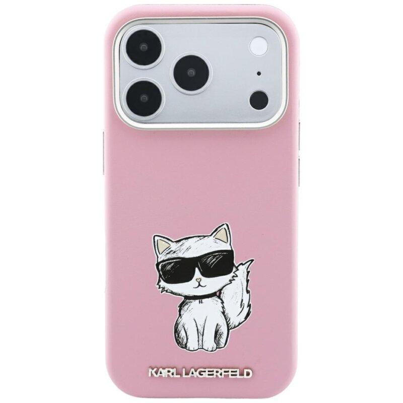Husa iPhone 17 Pro Karl Lagerfeld Smooth Leather Choupette Sketch MagSafe, roz, KLHMP18L6PWCIKDP