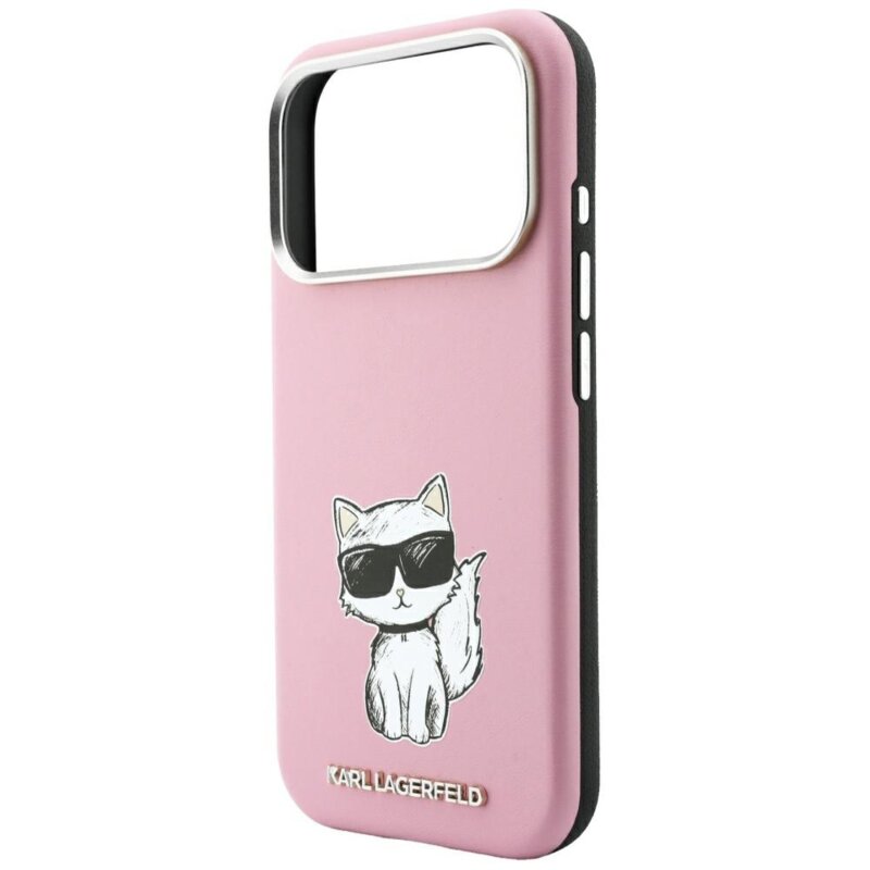 Husa iPhone 17 Pro Karl Lagerfeld Smooth Leather Choupette Sketch MagSafe, roz, KLHMP18L6PWCIKDP