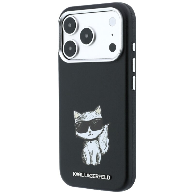 Husa iPhone 17 Pro Karl Lagerfeld Smooth Leather Choupette Sketch MagSafe, negru, KLHMP18L6PWCIKDK