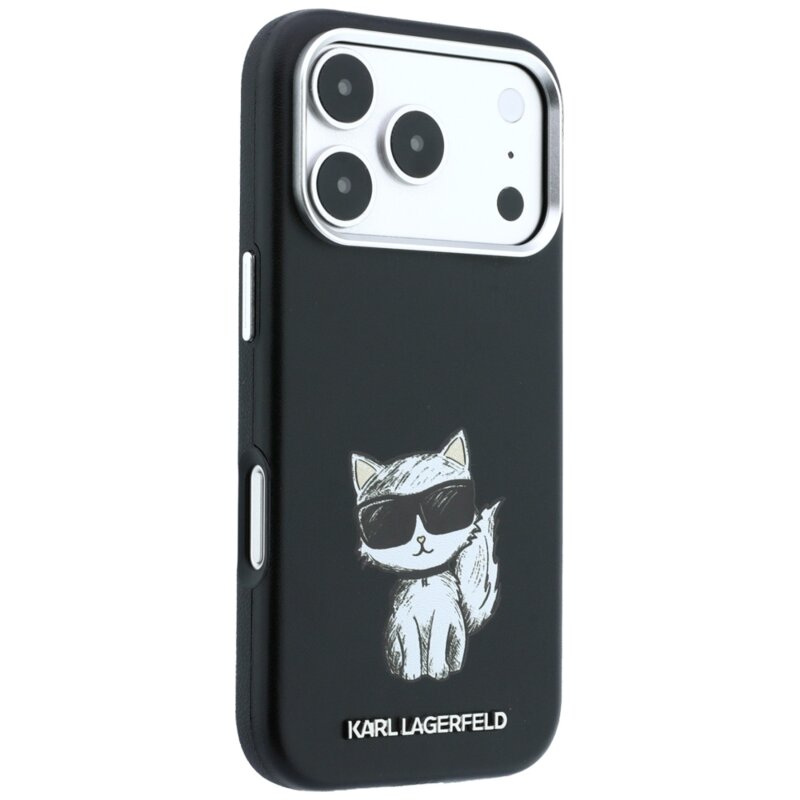 Husa iPhone 17 Pro Karl Lagerfeld Smooth Leather Choupette Sketch MagSafe, negru, KLHMP18L6PWCIKDK