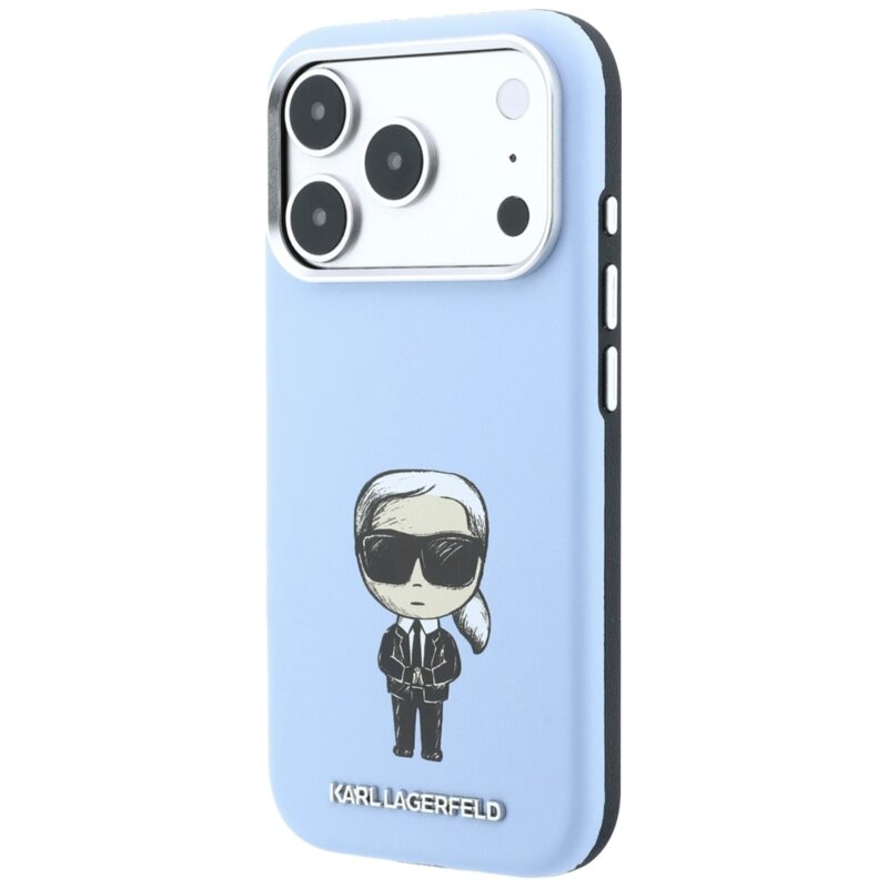 Husa iPhone 18 Pro Karl Lagerfeld Smooth Leather Ikonik Sketch MagSafe, bleu