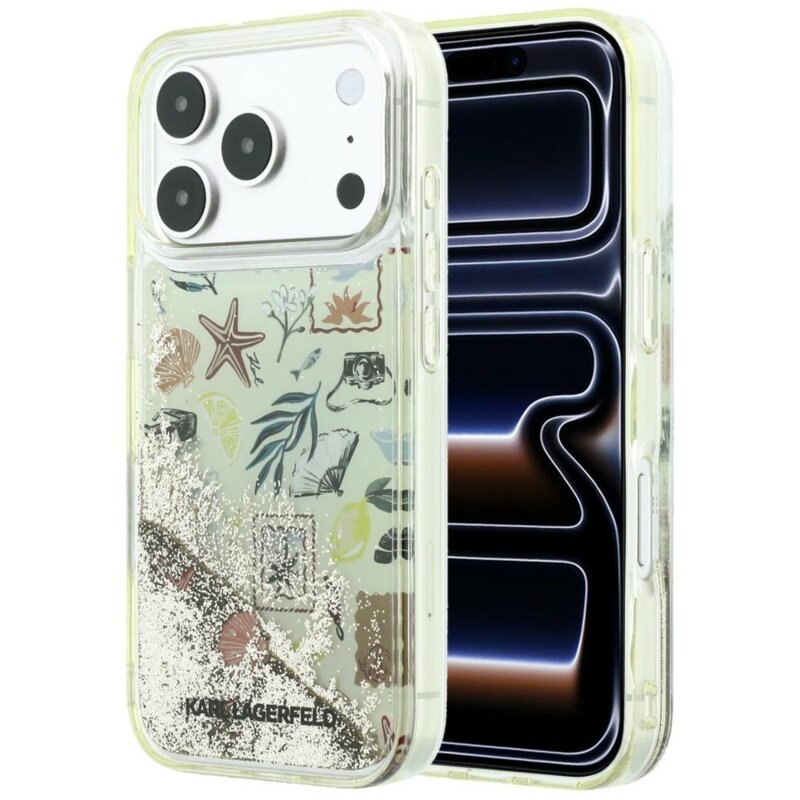 Husa iPhone 17 Pro Karl Lagerfeld Liquid Glitter Beach and Sand, bej