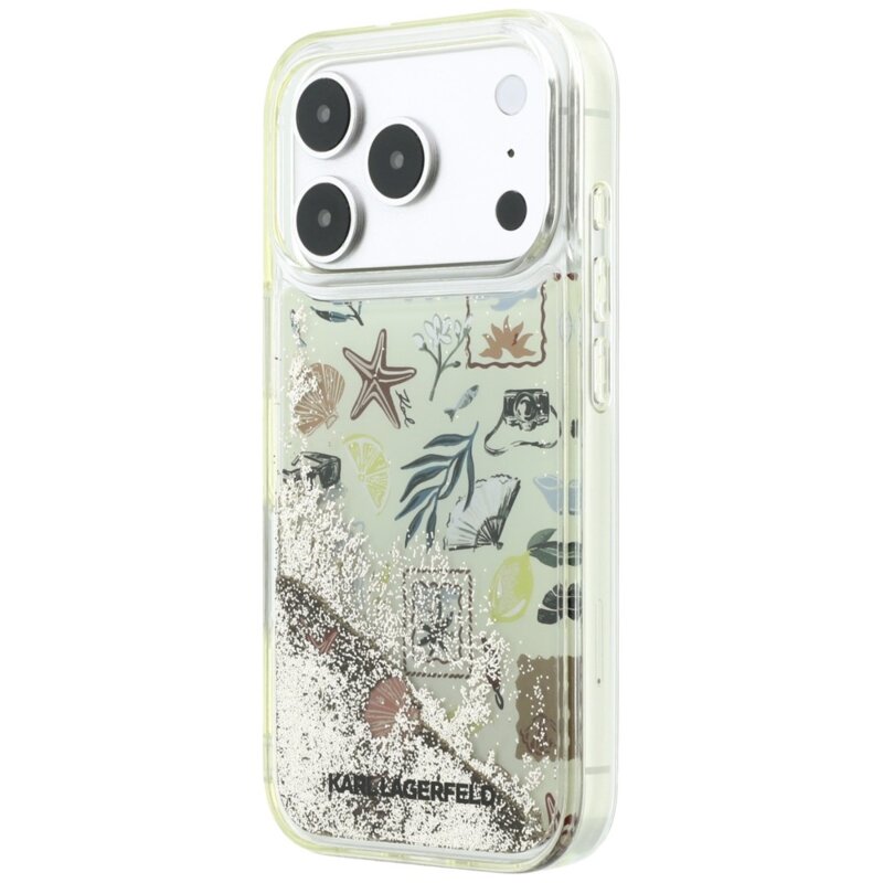 Husa iPhone 17 Pro Karl Lagerfeld Liquid Glitter Beach and Sand, bej