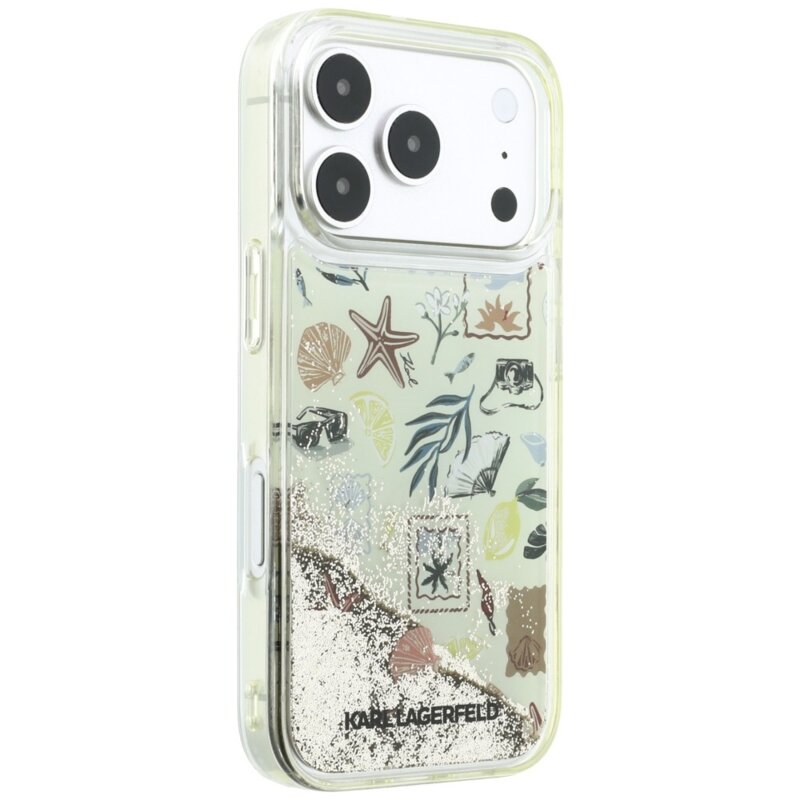 Husa iPhone 17 Pro Karl Lagerfeld Liquid Glitter Beach and Sand, bej