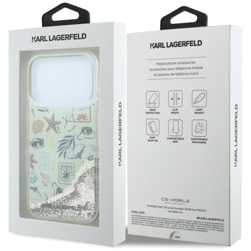Husa iPhone 17 Pro Karl Lagerfeld Liquid Glitter Beach and Sand, bej