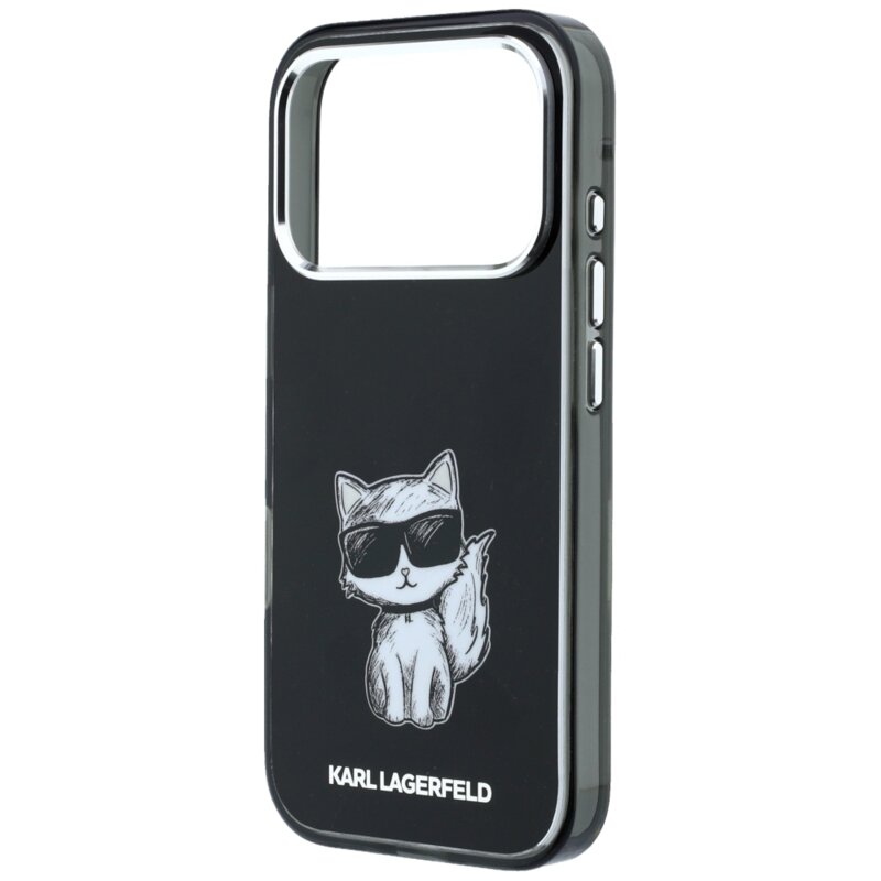 Husa iPhone 18 Pro Karl Lagerfeld IML Choupette Body Sketch Print MagSafe, negru