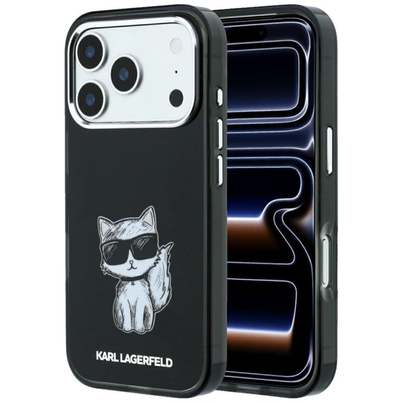 Husa iPhone 17 Pro Karl Lagerfeld IML Choupette Body Sketch Print MagSafe, negru