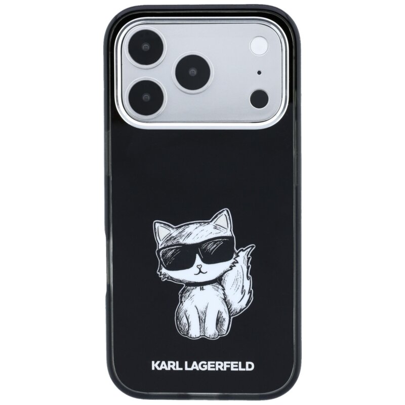 Husa iPhone 17 Pro Karl Lagerfeld IML Choupette Body Sketch Print MagSafe, negru