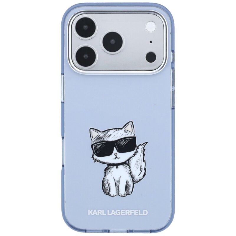 Husa iPhone 18 Pro Karl Lagerfeld IML Choupette Body Sketch Print MagSafe, bleu