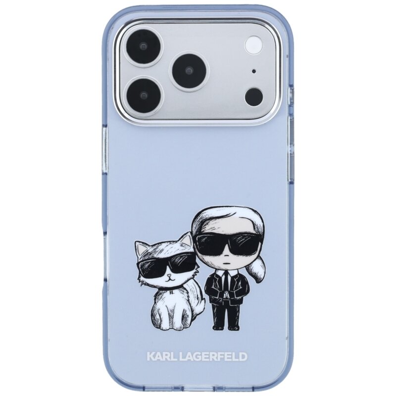 Husa iPhone 18 Pro Karl Lagerfeld IML KC Bodies Sketch Print MagSafe, bleu