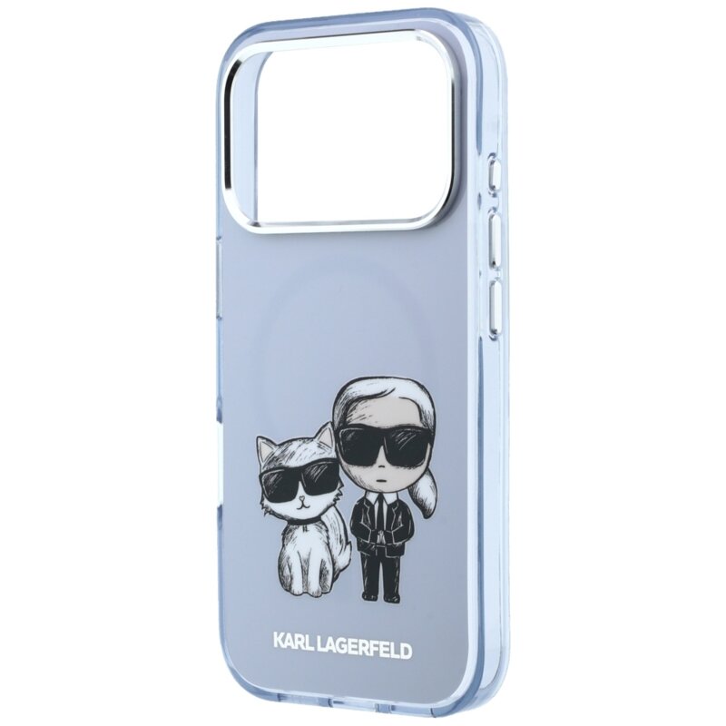 Husa iPhone 18 Pro Karl Lagerfeld IML KC Bodies Sketch Print MagSafe, bleu