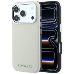 Husa iPhone 17 Pro Karl Lagerfeld HC MagSafe Grained Leather Elongated Logo, bej