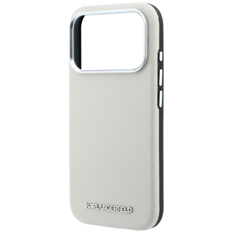 Husa iPhone 17 Pro Karl Lagerfeld HC MagSafe Grained Leather Elongated Logo, bej