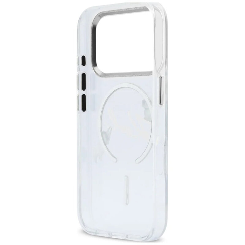 Husa iPhone 17 Pro Karl Lagerfeld IML Choupette and Karl Script Logo MagSafe, transparenta