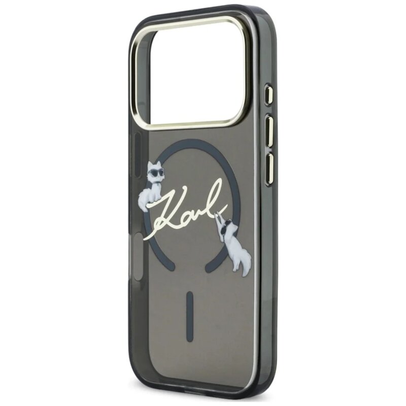 Husa iPhone 17 Pro Karl Lagerfeld IML Choupette and Karl Script Logo MagSafe, negru