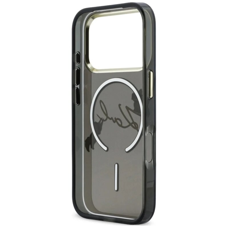 Husa iPhone 17 Pro Karl Lagerfeld IML Choupette and Karl Script Logo MagSafe, negru