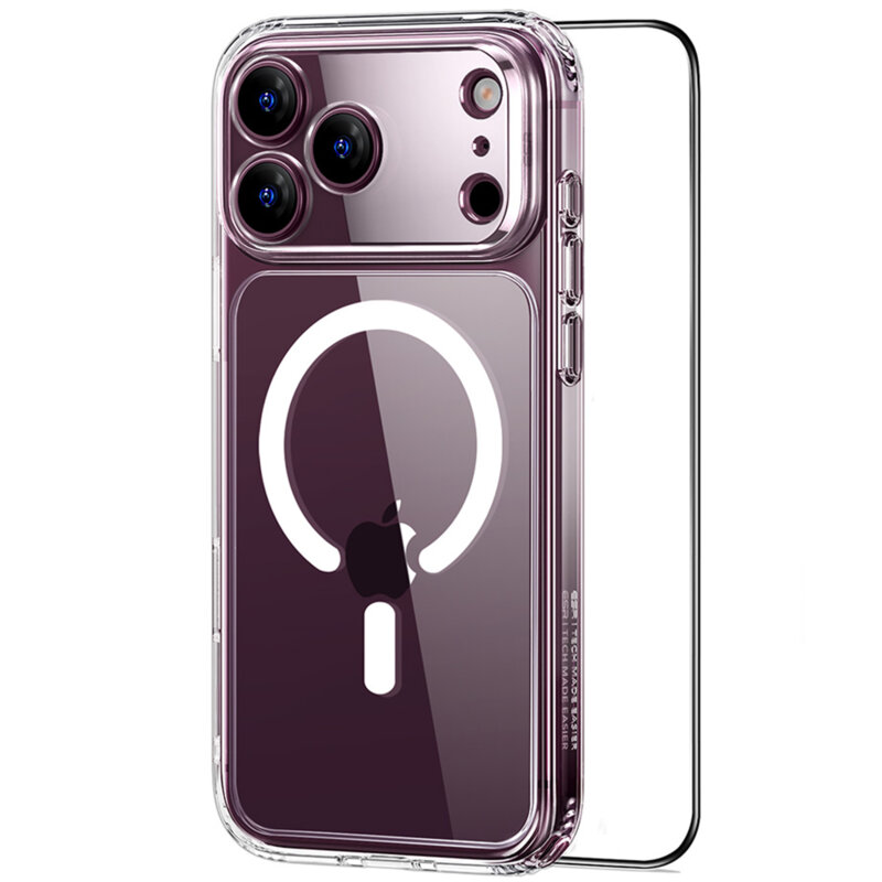 [Pachet 360°] Husa + folie iPhone 17 Pro Max ESR Classic Hybrid HaloLock, transparenta
