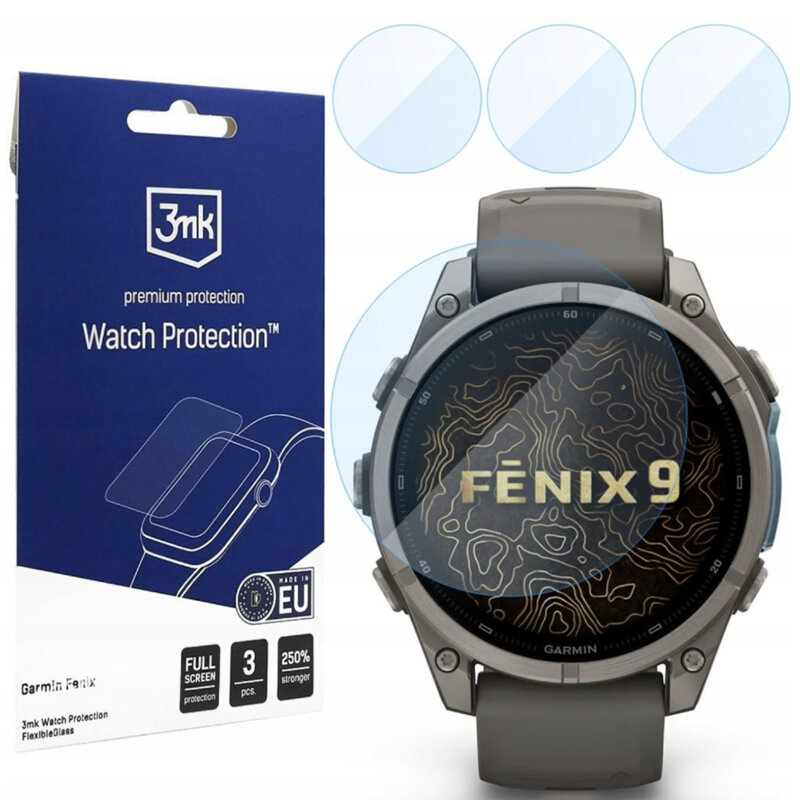 [Pachet 3x] Folie Garmin Fenix 9 47mm 3mk FlexibleGlass, transparenta