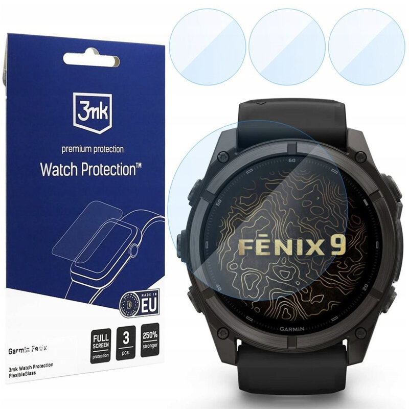 [Pachet 3x] Folie Garmin Fenix 9 51mm 3mk FlexibleGlass, transparenta