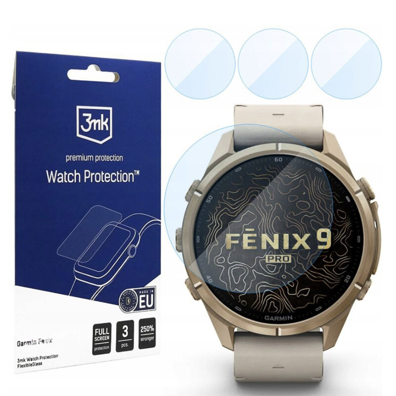 [Pachet 3x] Folie Garmin Fenix 9 Pro 43mm 3mk FlexibleGlass, transparenta