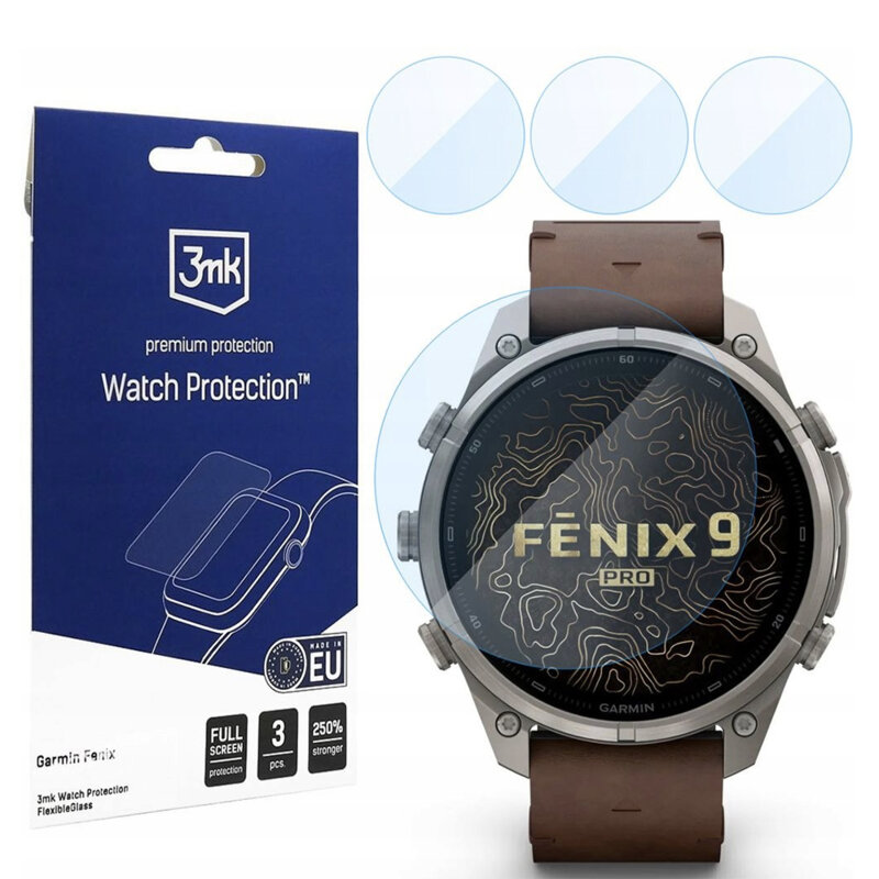 [Pachet 3x] Folie Garmin Fenix 9 Pro 47mm 3mk FlexibleGlass, transparenta