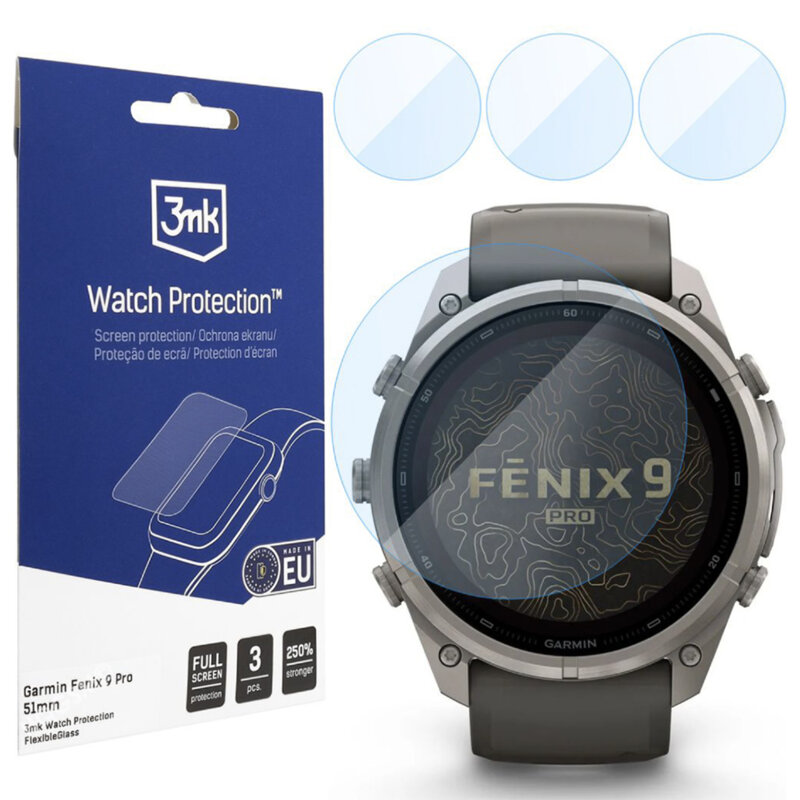 [Pachet 3x] Folie Garmin Fenix 9 Pro 51mm 3mk FlexibleGlass, transparenta