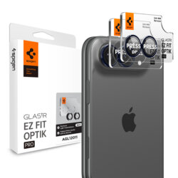 [Pachet 2x] Folie sticla camera iPhone Duo Spigen Glas.tR Optik EZ Fit Pro, negru/albastru