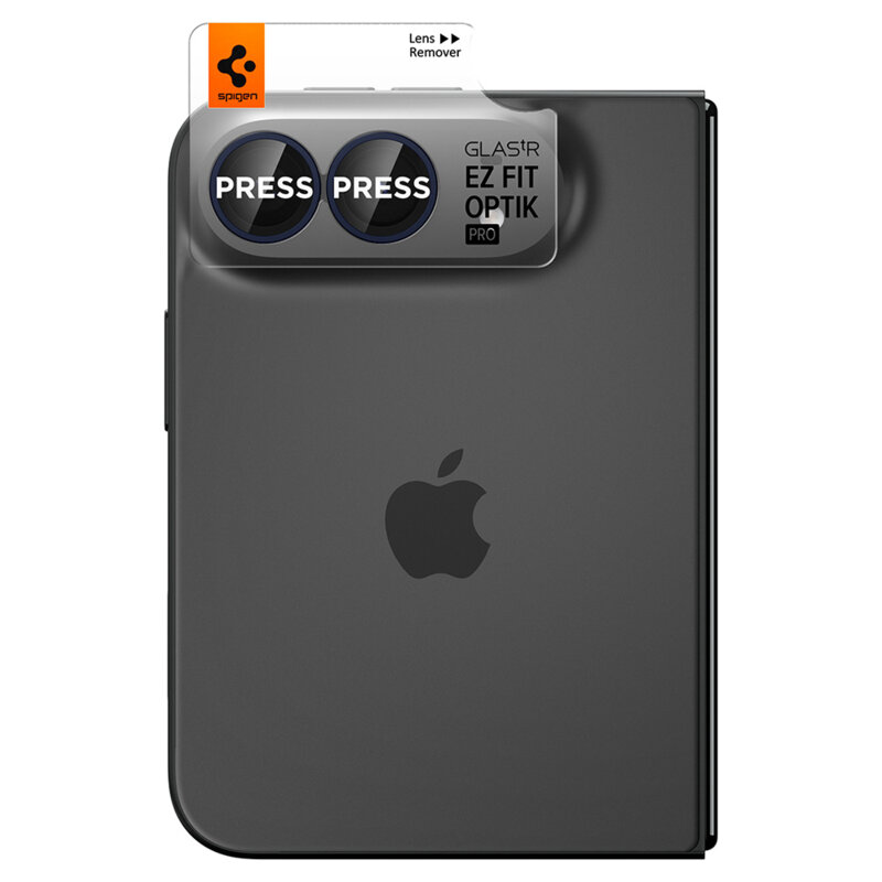 [Pachet 2x] Folie sticla camera iPhone Duo Spigen Glas.tR Optik EZ Fit Pro, negru/albastru