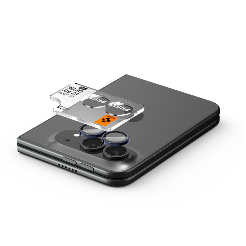 [Pachet 2x] Folie sticla camera iPhone Duo Spigen Glas.tR Optik EZ Fit Pro, negru/albastru