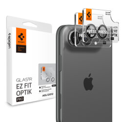 [Pachet 2x] Folie sticla camera iPhone Duo Spigen Glas.tR Optik EZ Fit Pro, argintiu