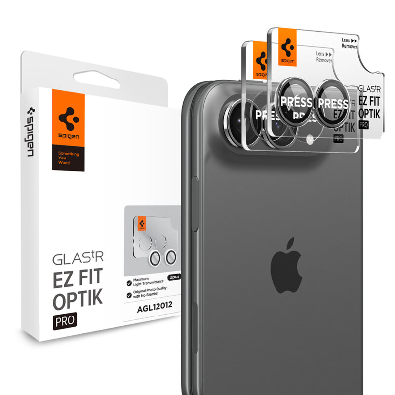 [Pachet 2x] Folie sticla camera iPhone Duo Spigen Glas.tR Optik EZ Fit Pro, argintiu