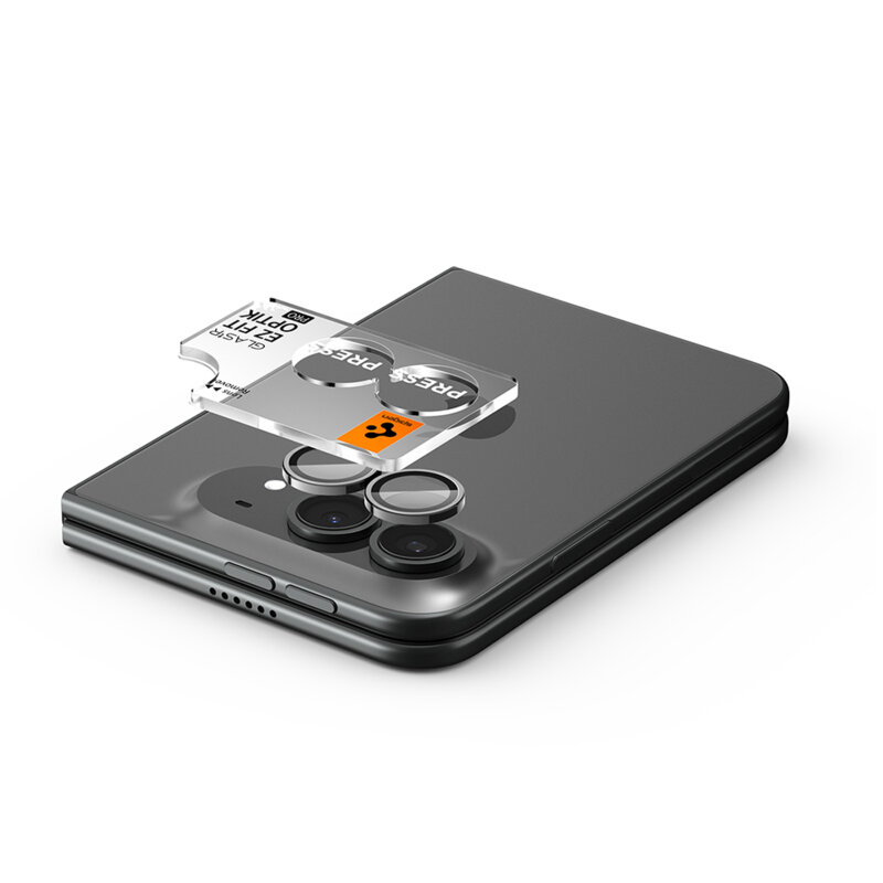 [Pachet 2x] Folie sticla camera iPhone Duo Spigen Glas.tR Optik EZ Fit Pro, argintiu
