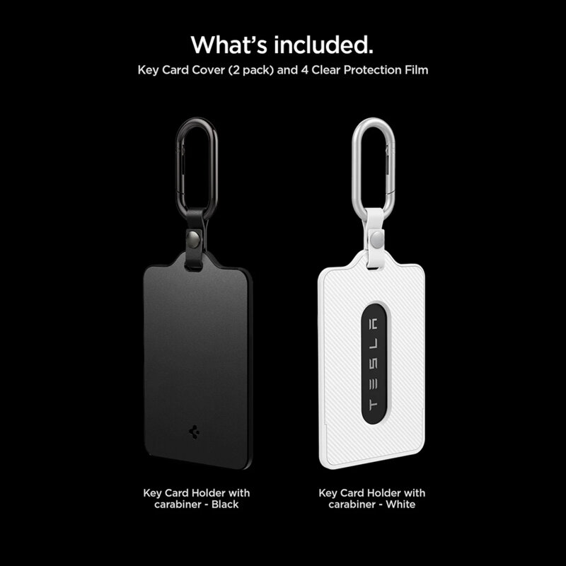 [Pachet 2x] Husa card-cheie Tesla + folie protectie Spigen, alb/negru