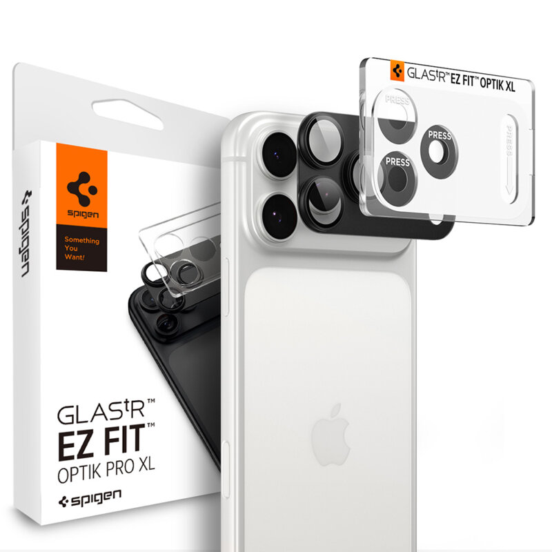 Folie sticla camera iPhone 18 Pro Spigen Optik.tR EZ Fit Pro XL Camera Glass, gri