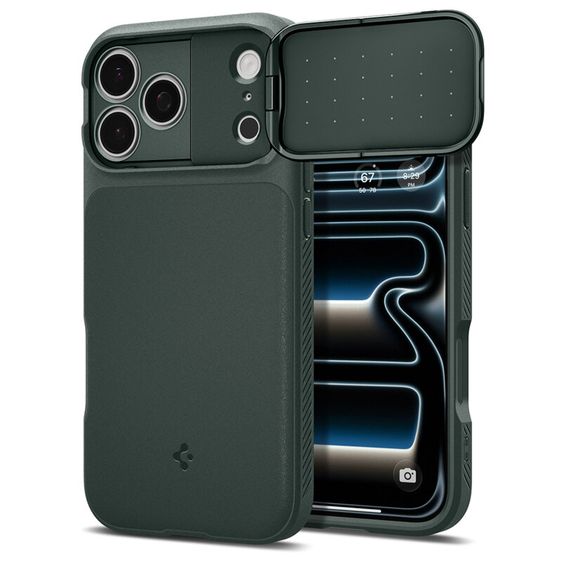 Husa iPhone 17 Pro Spigen Optik Armor MagSafe, verde