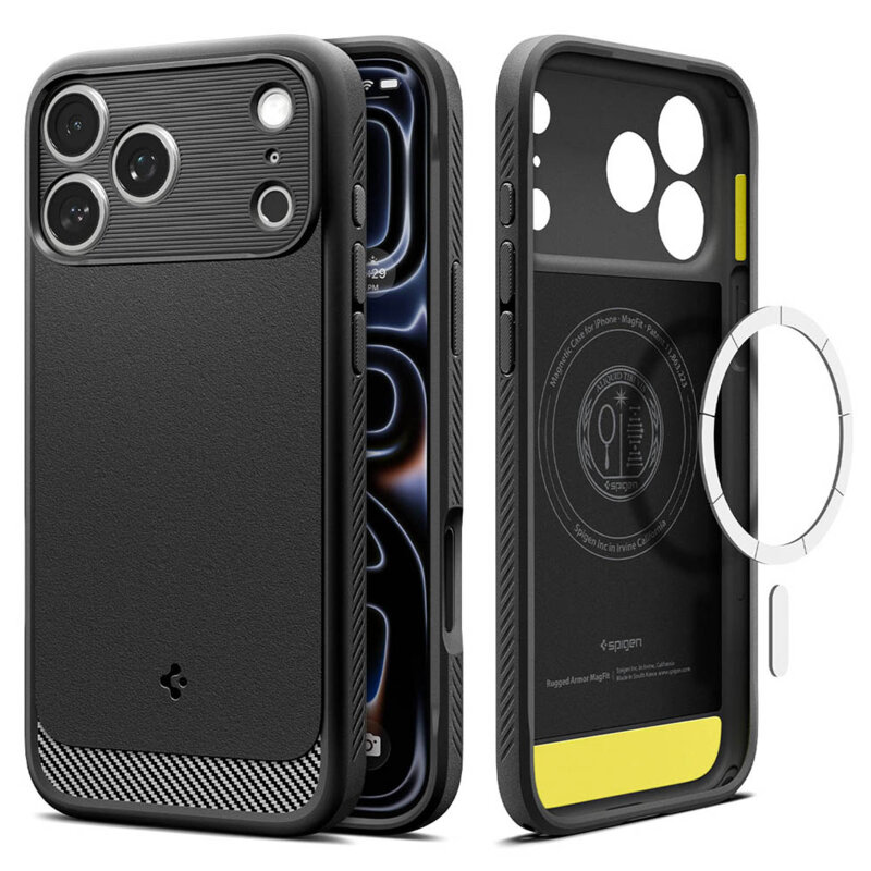 Husa iPhone 17 Pro Spigen Rugged Armor MagSafe, negru