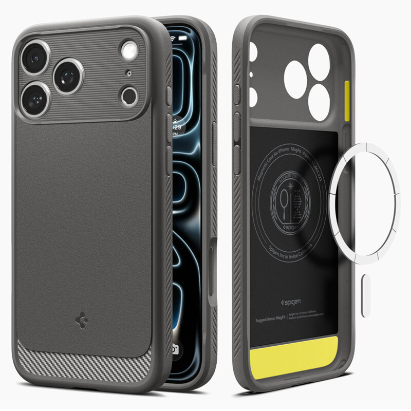 Husa iPhone 17 Pro Spigen Rugged Armor MagSafe, gri
