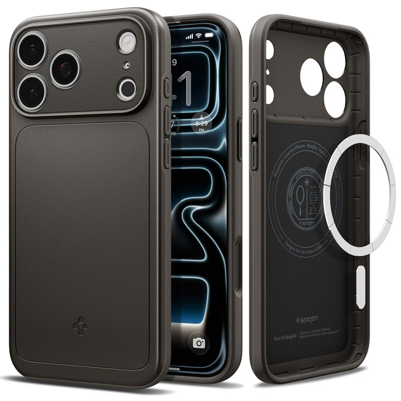 Husa iPhone 17 Pro Spigen Thin Fit MagSafe, cenusiu