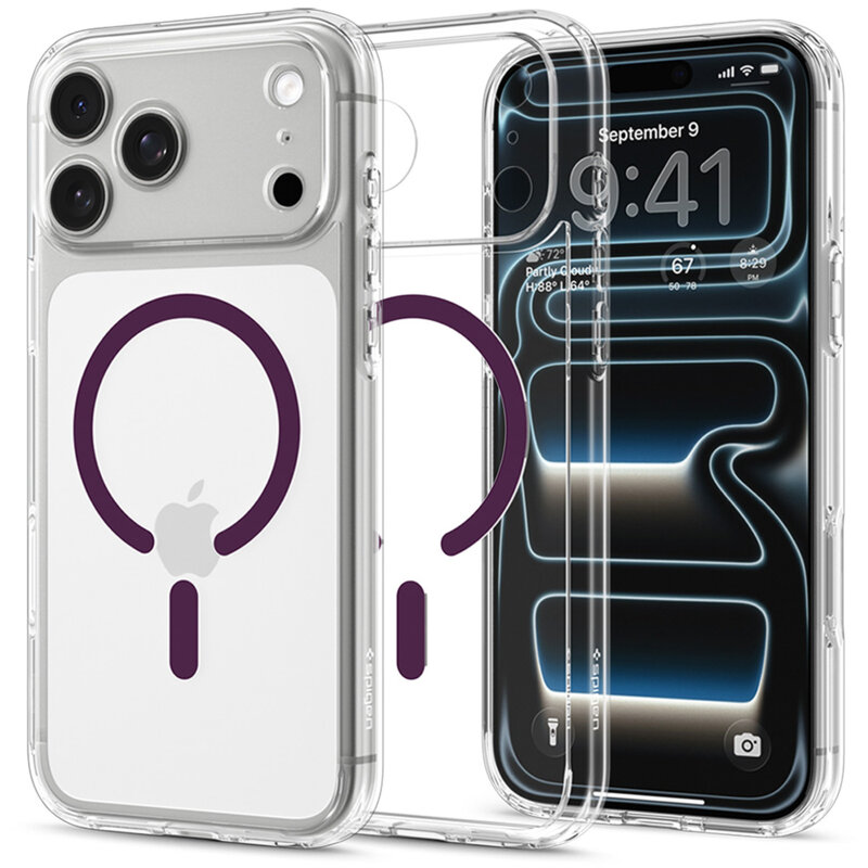 Husa iPhone 18 Pro Spigen Ultra Hybrid MagSafe, transparent/bordo