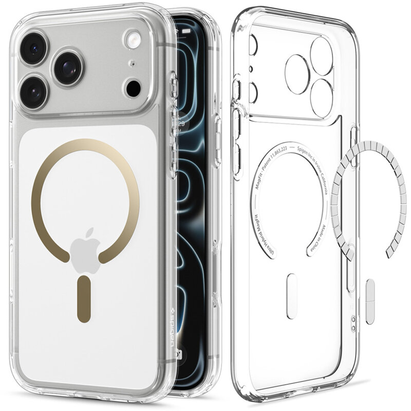Husa iPhone 18 Pro Max Spigen Ultra Hybrid MagSafe, transparent/auriu