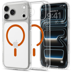 Husa iPhone 17 Pro Max Spigen Ultra Hybrid MagSafe, transparenta/portocaliu