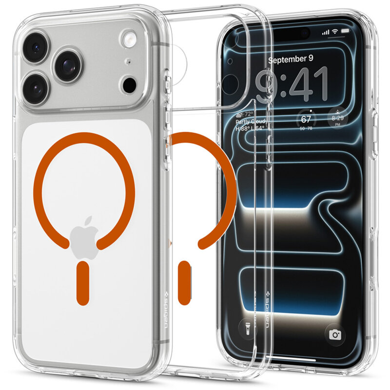 Husa iPhone 18 Pro Max Spigen Ultra Hybrid MagSafe, transparenta/portocaliu