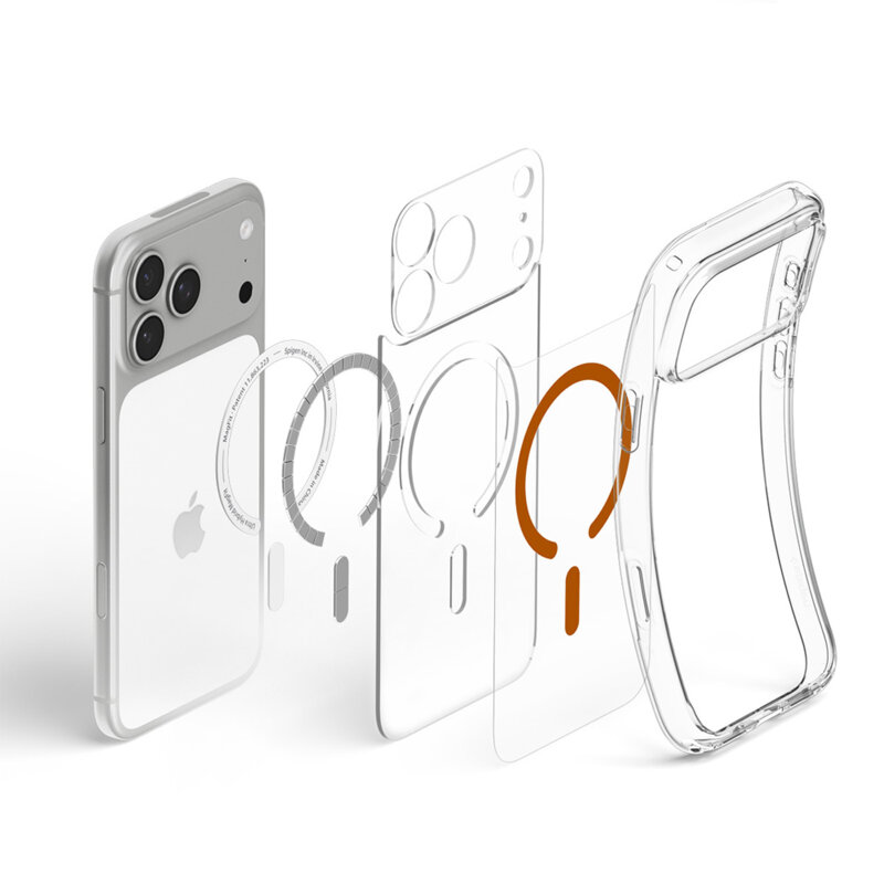 Husa iPhone 18 Pro Spigen Ultra Hybrid MagSafe, transparenta/portocaliu