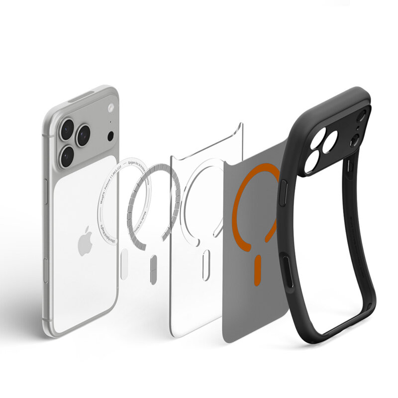 Husa iPhone 17 Pro Max Spigen Ultra Hybrid MagSafe, cenusiu / portocaliu