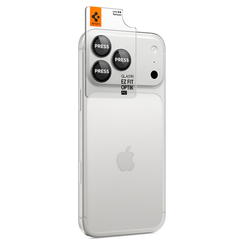 [Pachet 2x] Folie sticla camera iPhone 18 Pro Max Spigen Glas.tR Optik EZ Fit Pro, gri inchis