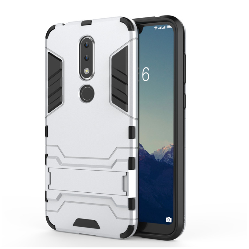 Husa Nokia 7.1 Mobster Hybrid Stand Shell – Silver