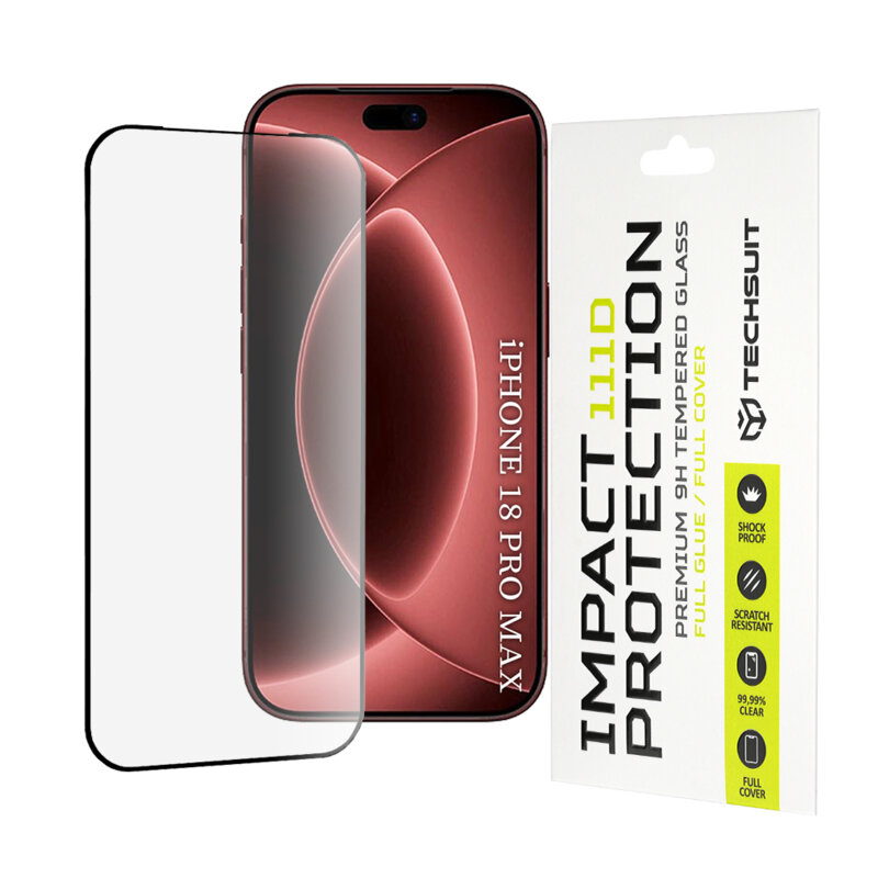 Folie sticla iPhone 18 Pro Max Techsuit 111D Full Glue Full Cover, negru