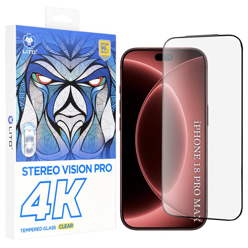 Folie sticla iPhone 18 Pro Max Lito D+ Max 4K, negru
