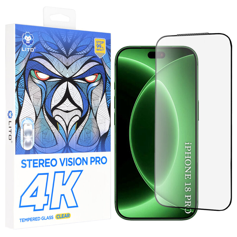 Folie sticla iPhone 18 Pro Lito D+ Max 4K, negru