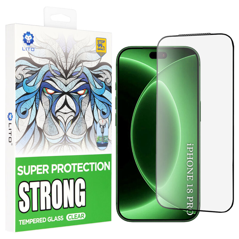 Folie sticla iPhone 18 Pro Lito D+ Max Strong, negru